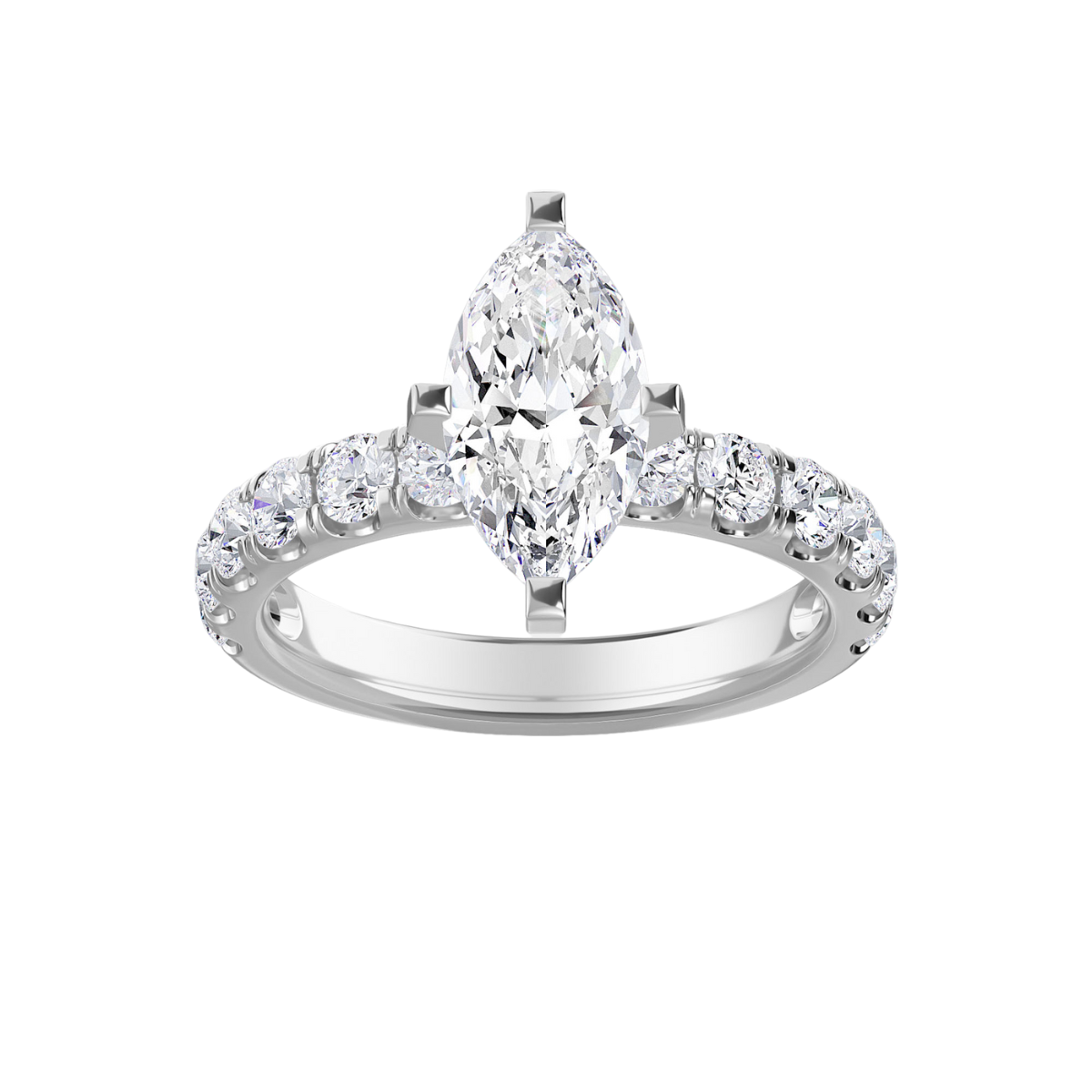 Lab-Grown Marquise Pave Diamond Engagement Ring, 18K Gold