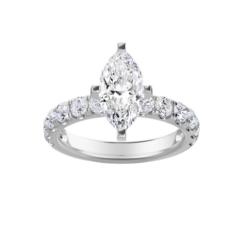 Lab-Grown Marquise Pave Diamond Engagement Ring, 18K Gold