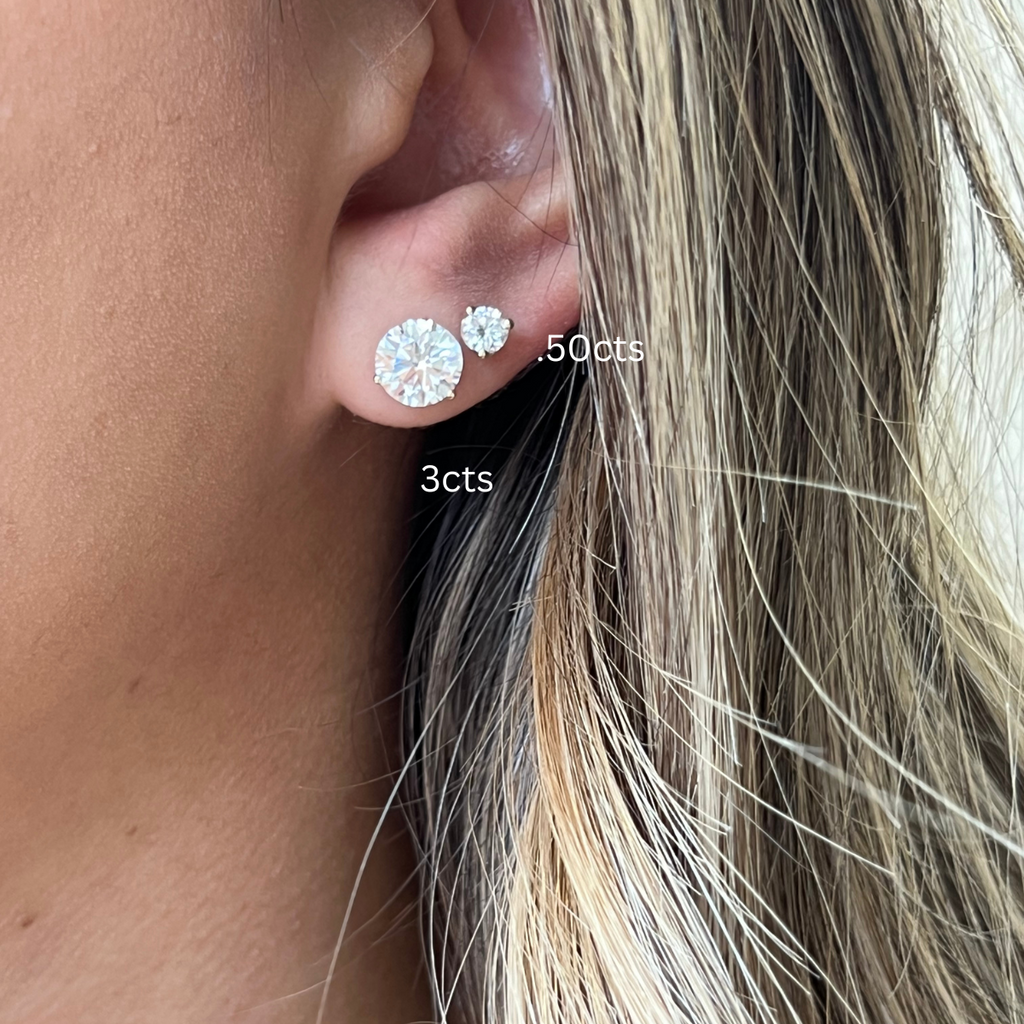 Lab-Grown Martini Round Diamond Studs, 3-Prong, 14K Gold