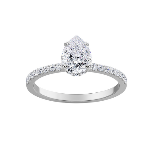 Lab Grown Pear Diamond Hidden Halo Pave Engagement Ring