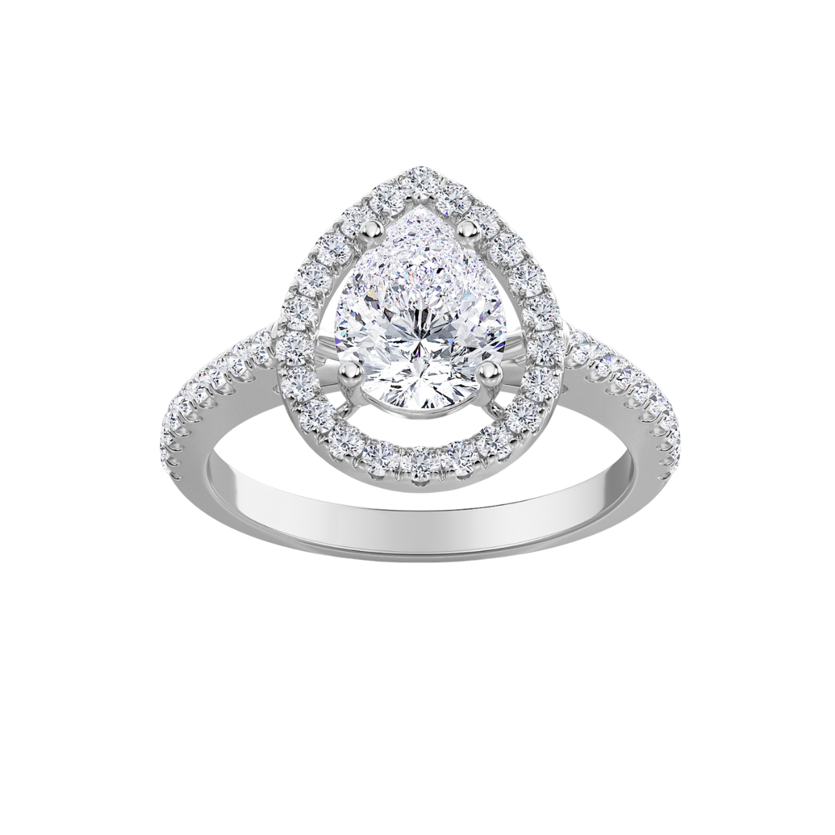 Lab-Grown Pear Pave Halo Diamond Engagement Ring, 14K White Gold