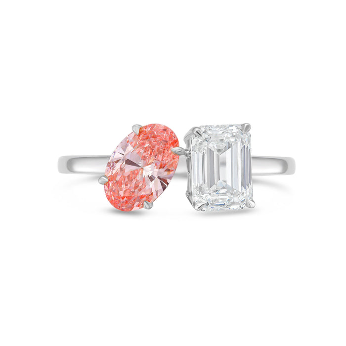 Lab-Grown Pink Oval & Emerald Diamond Fashion Ring