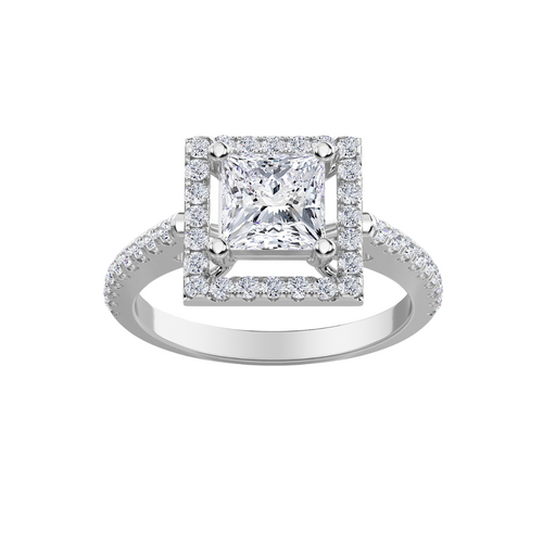 Lab-Grown Princess Cut Center Stone Halo Engagement Ring