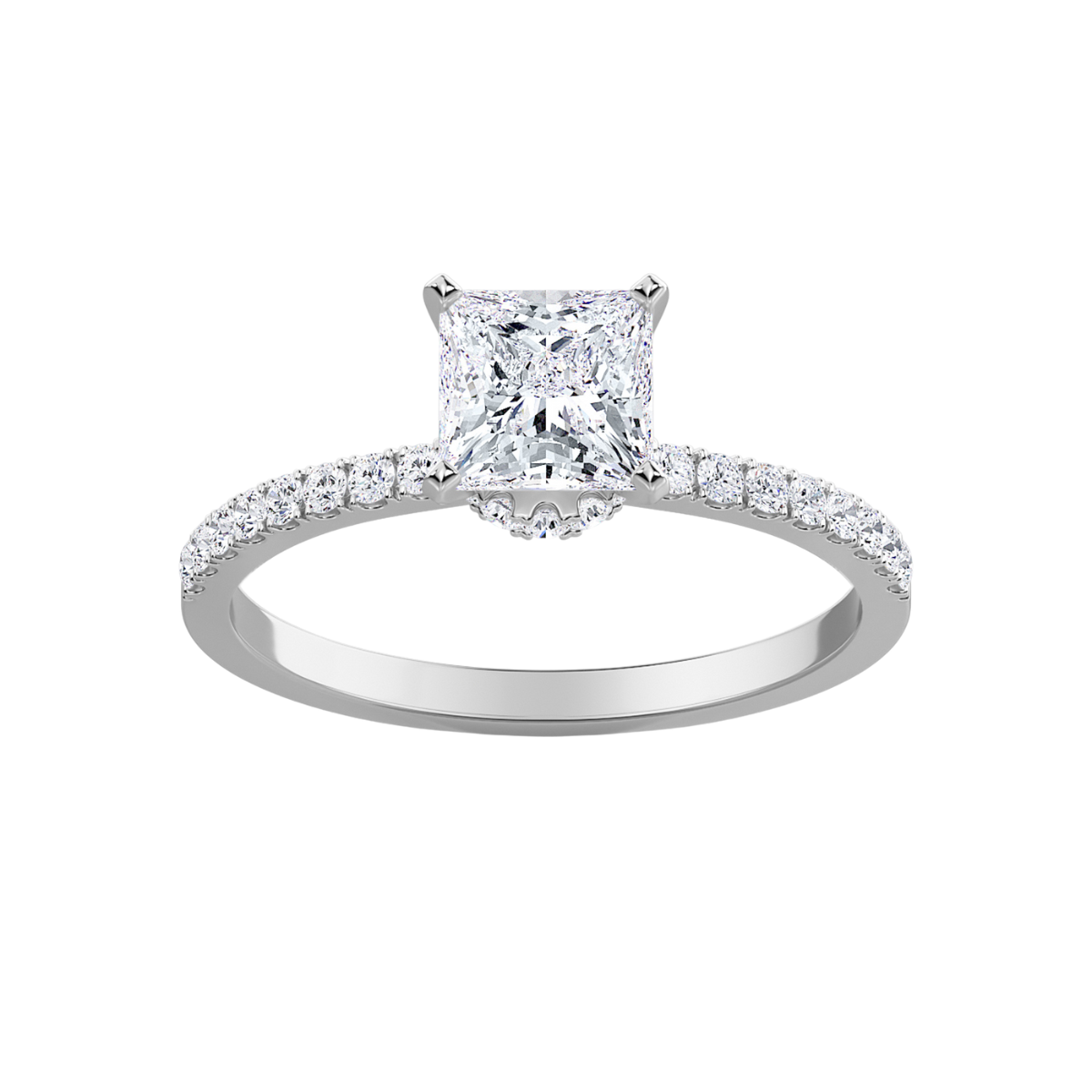 Lab-Grown Princess Diamond Hidden Halo Pave Engagement Ring