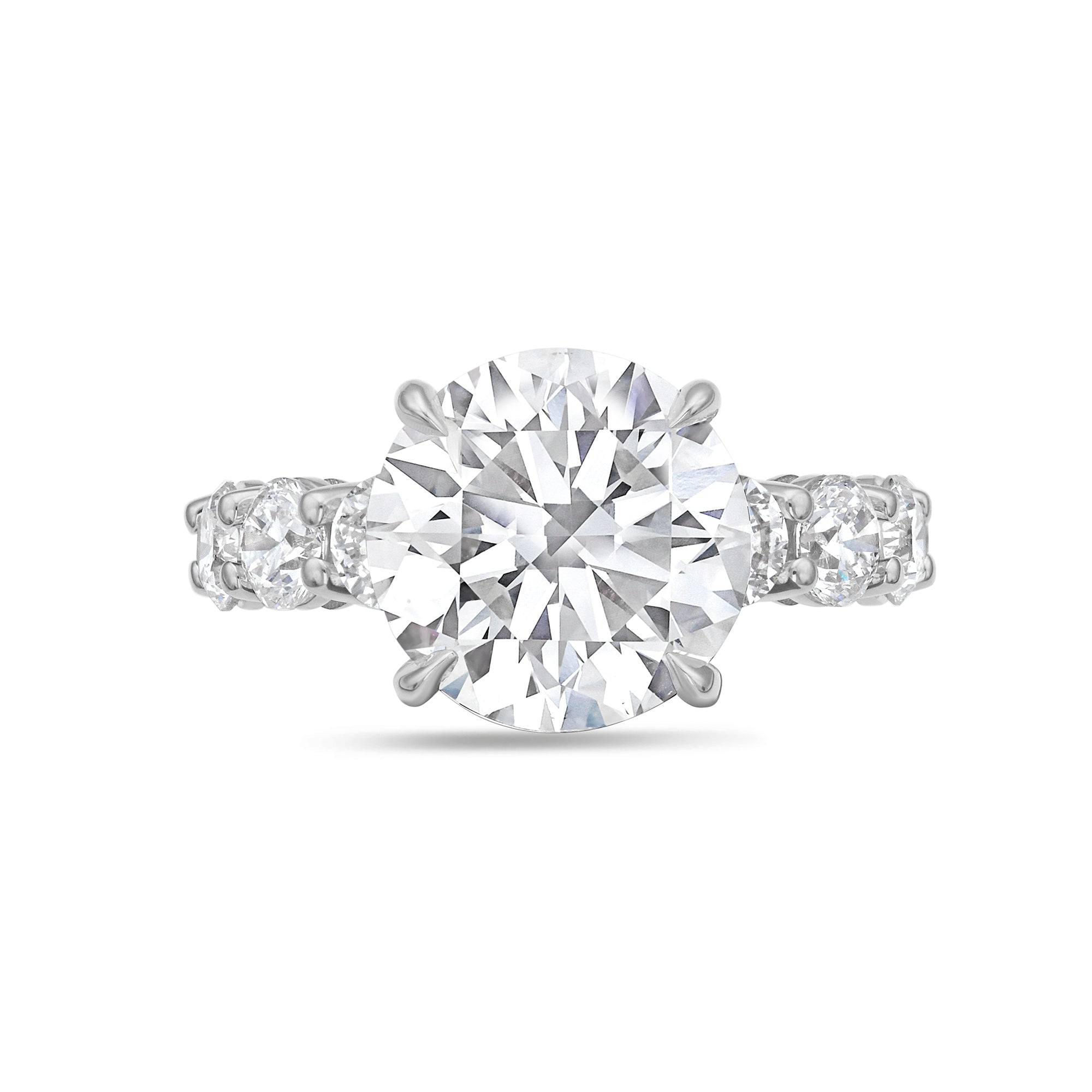 Lab-Grown Round Diamond Engagement Ring with Eternity Shared Prong Band, 18K Gold