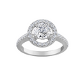 Lab-Grown Round Diamond Halo Pave Engagement Ring, 18K White Gold