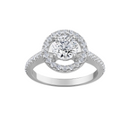 Lab-Grown Round Diamond Halo Pave Engagement Ring, 18K White Gold
