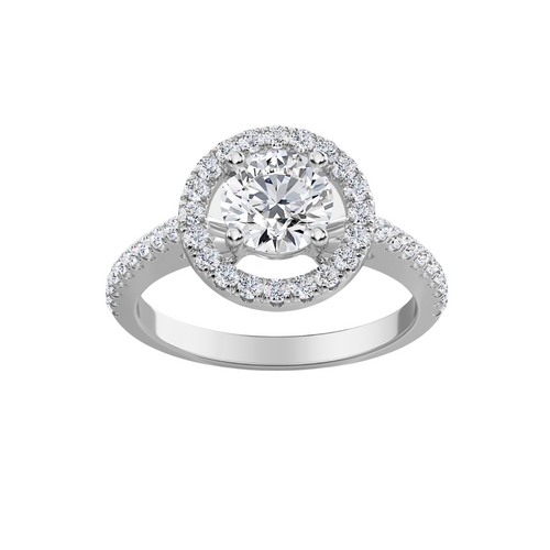 Lab-Grown Round Diamond Halo Pave Engagement Ring, 18K White Gold