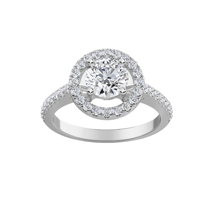 Lab-Grown Round Diamond Halo Pave Engagement Ring, 18K White Gold