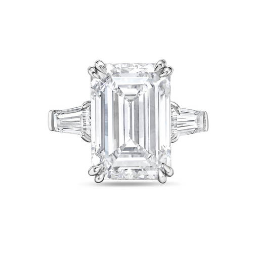 Lab-Grown Emerald-Cut Three-Stone Engagement Ring with Baguettes, 18k Gold