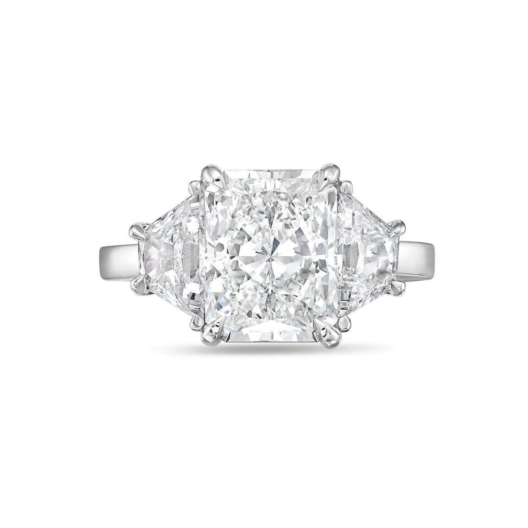 Lab-Grown Radiant Three-Stone Engagement Ring with Trapezoids, 18K Gold