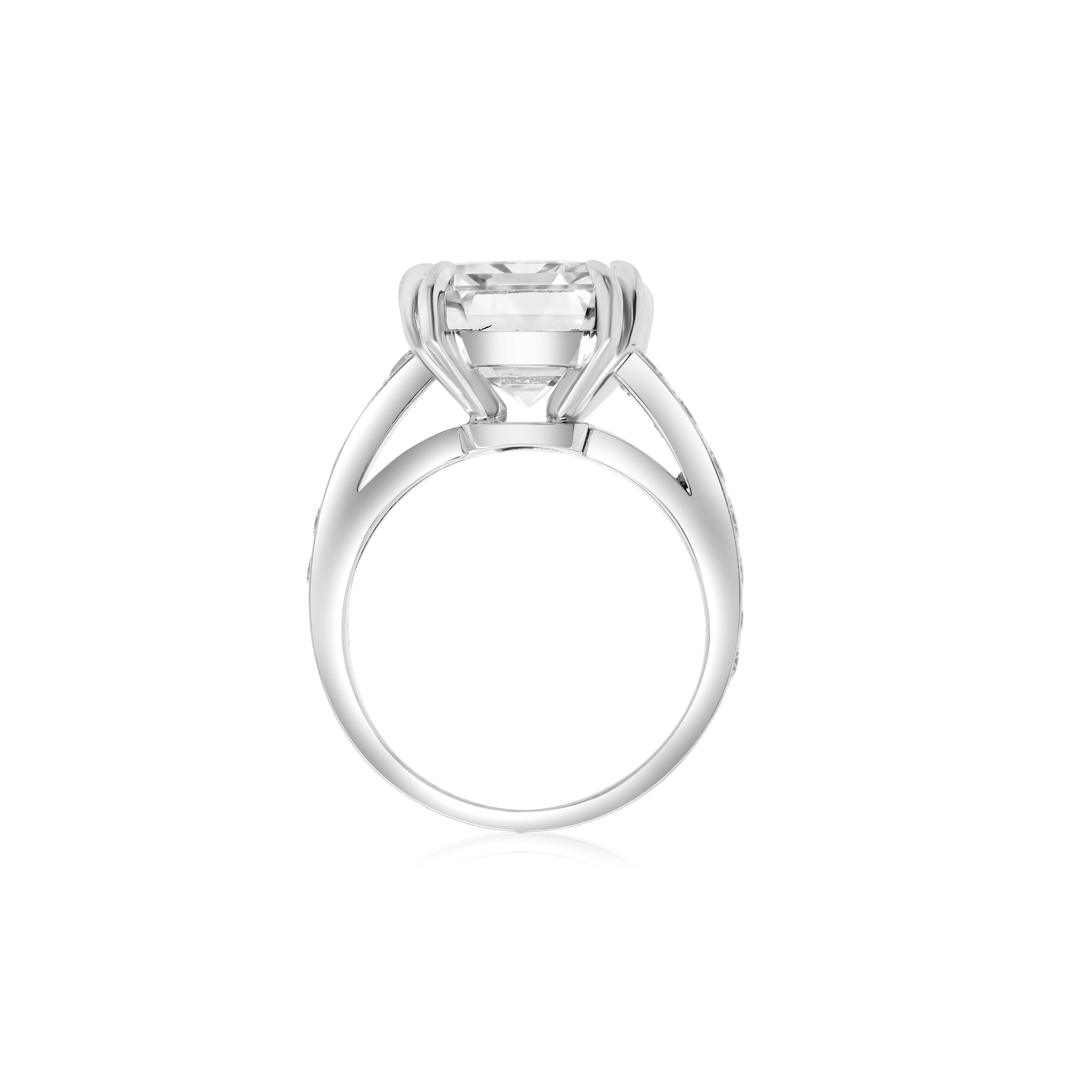 7.59ct Emerald-Cut Diamond Ring with Pavé Side Diamonds