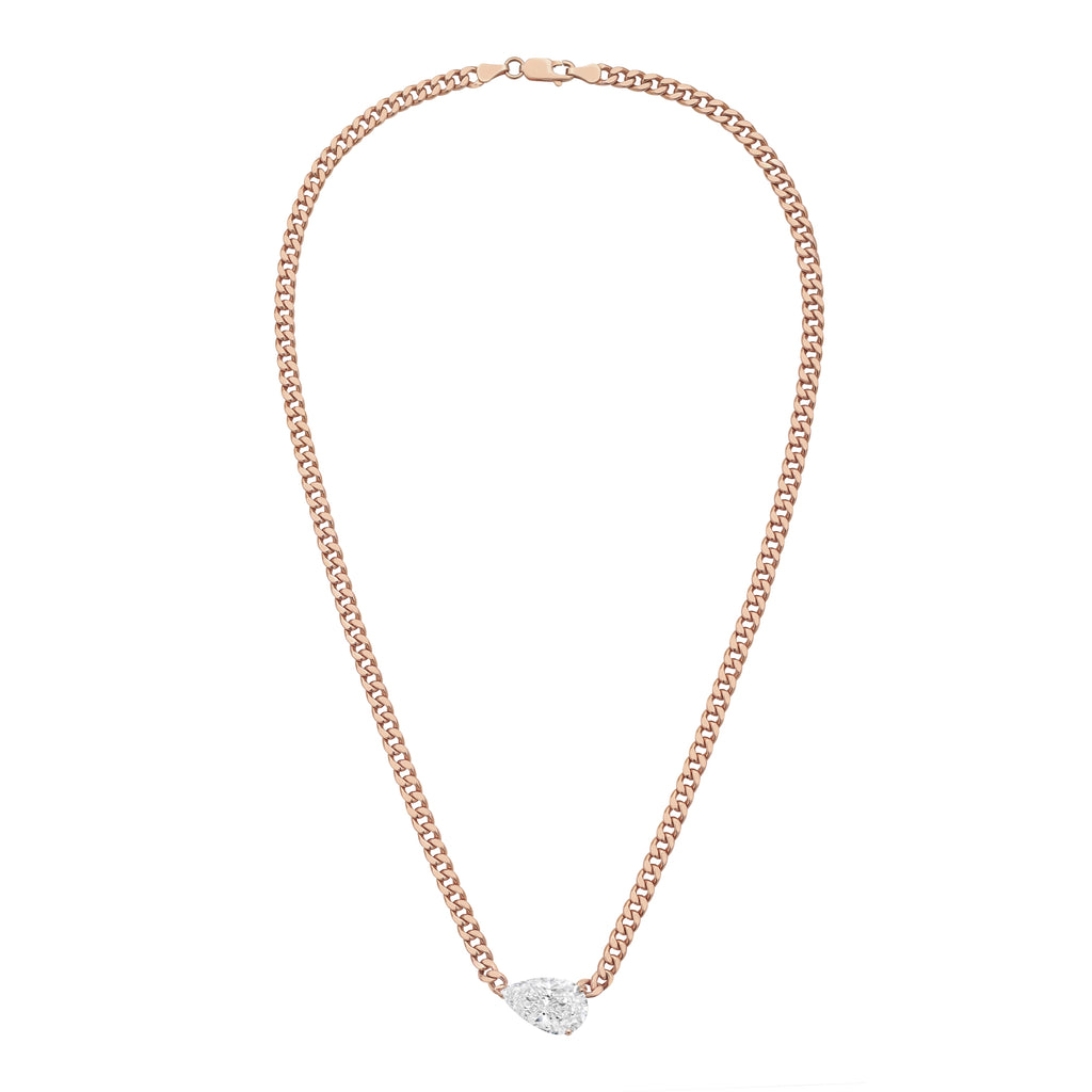Lab Grown Pear Pendant With Cuban Link Chain