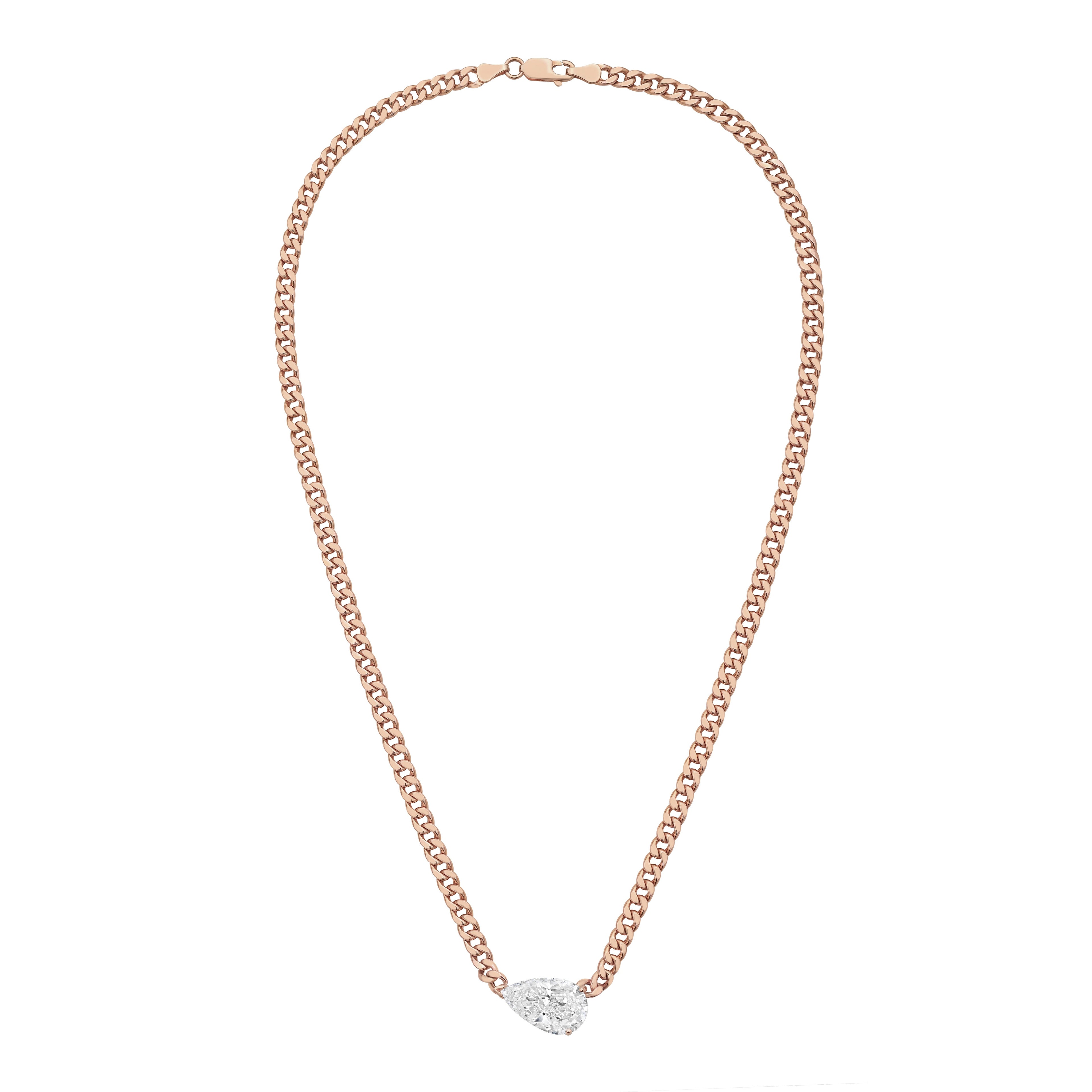 Lab Grown Pear Pendant With Cuban Link Chain