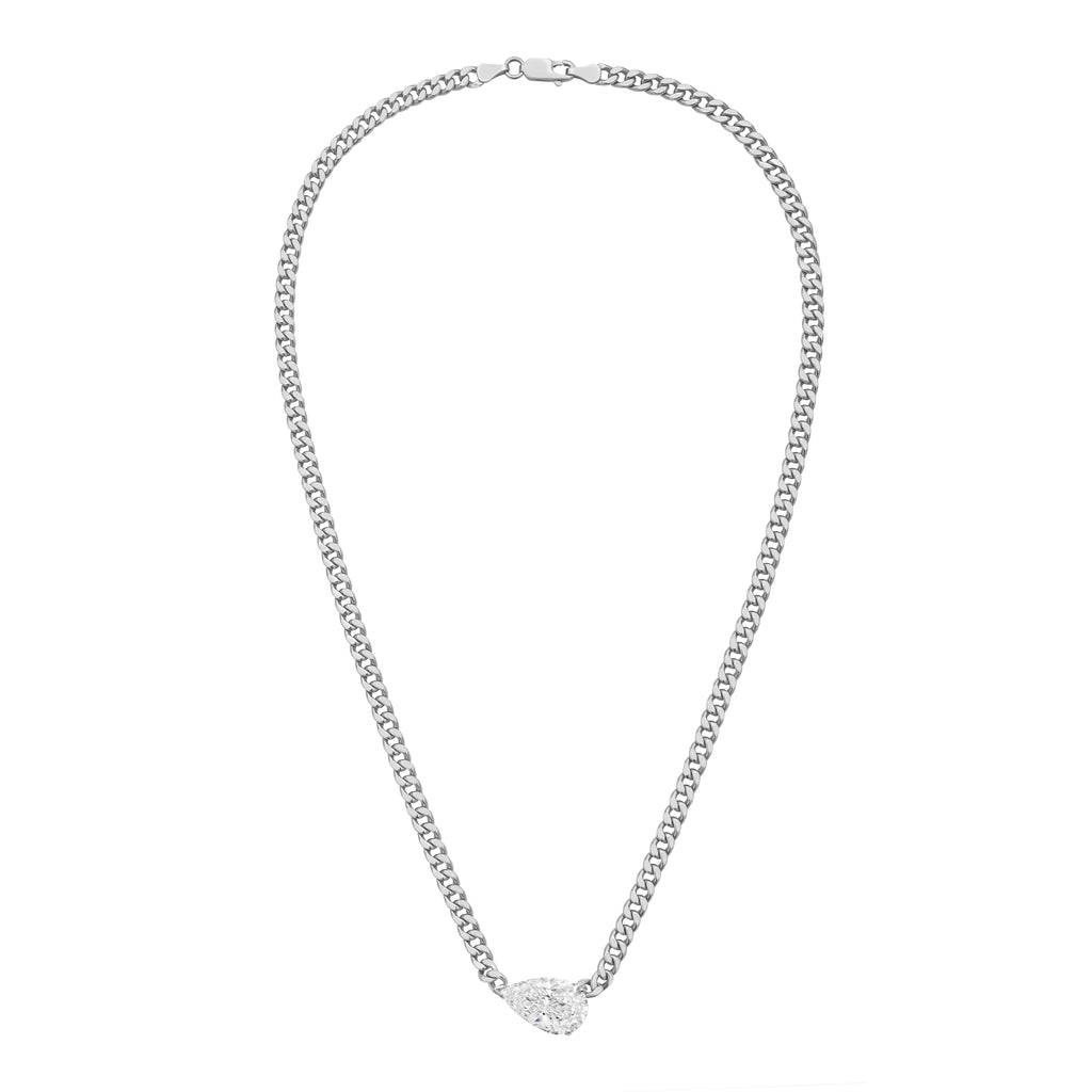 Lab Grown Pear Pendant With Cuban Link Chain