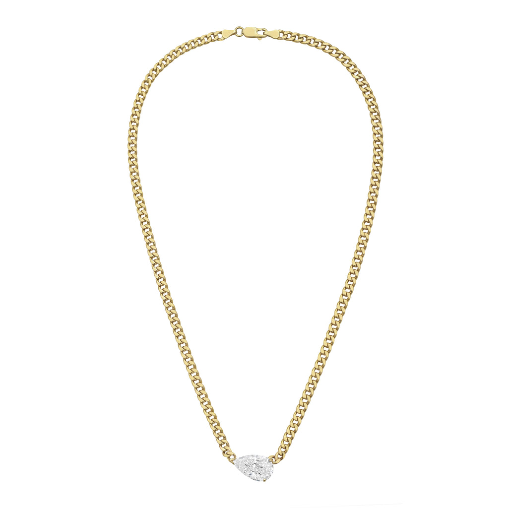 Lab Grown Pear Pendant With Cuban Link Chain
