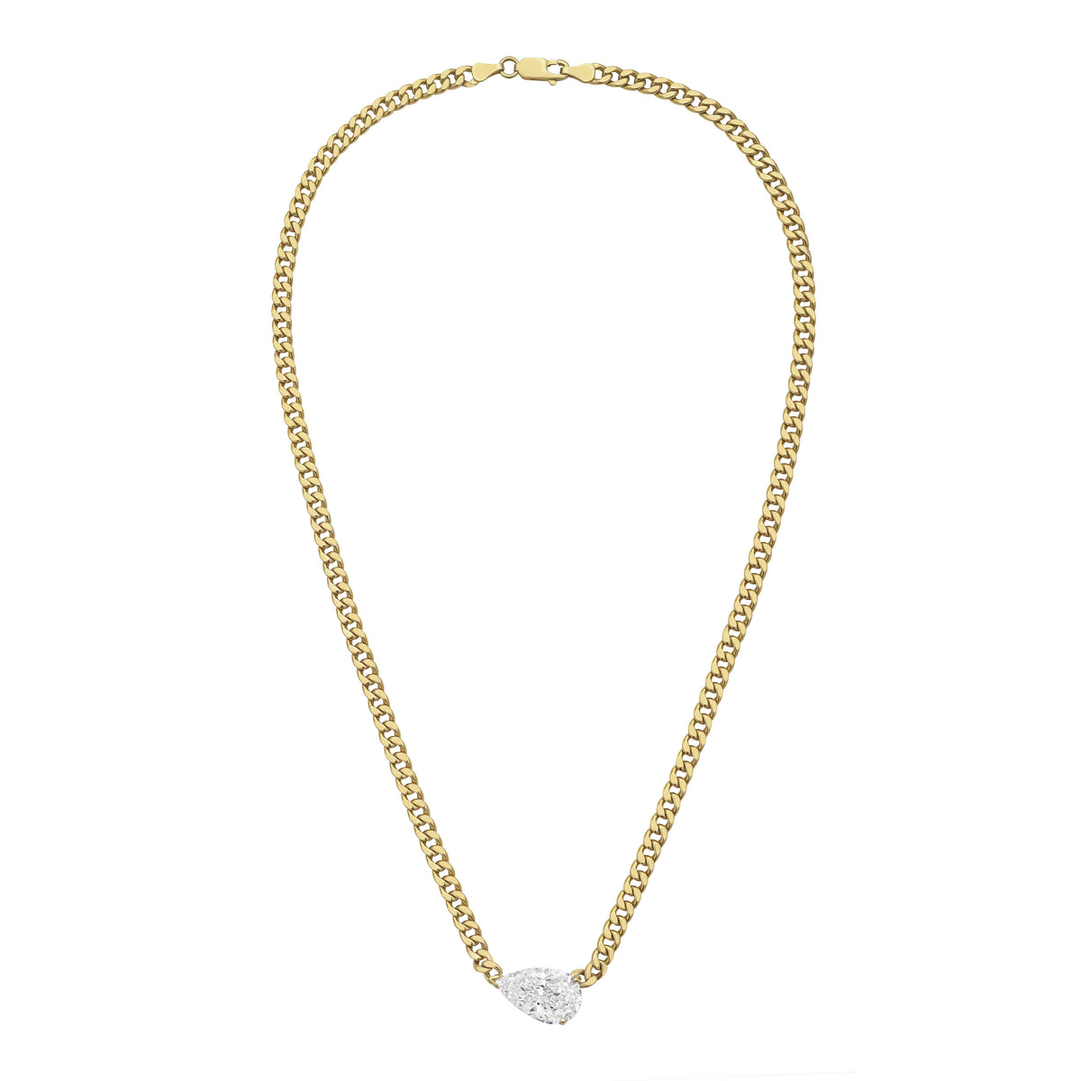 Lab Grown Pear Pendant With Cuban Link Chain