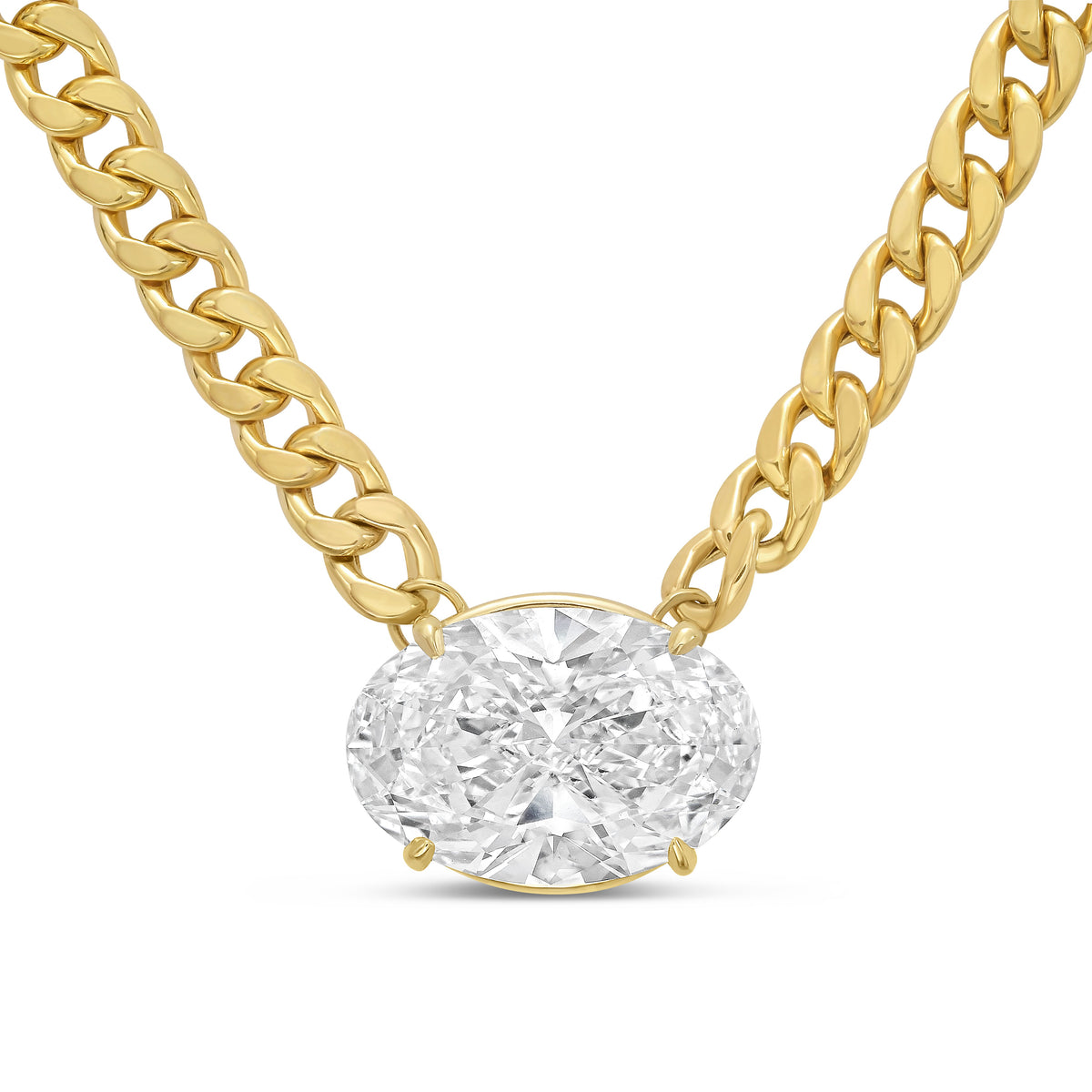 Lab Grown Oval Pendant With Cuban Link Chain