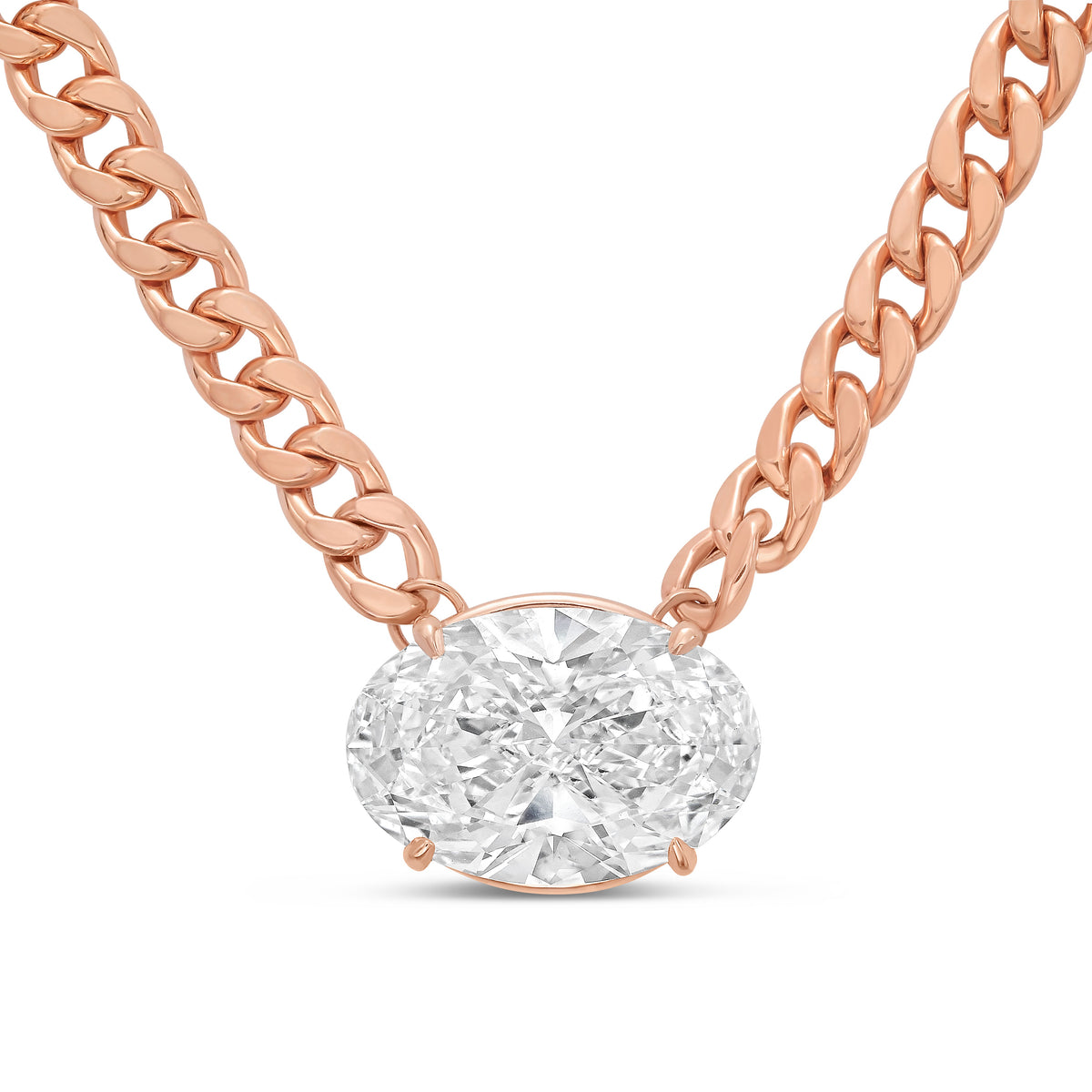 Lab Grown Oval Pendant With Cuban Link Chain