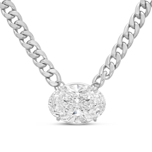 Lab Grown Oval Pendant With Cuban Link Chain
