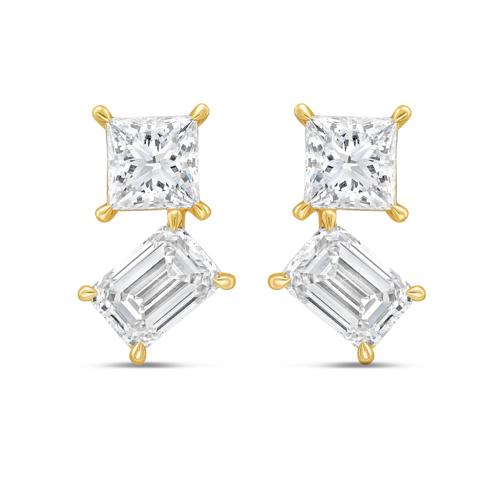 Lab Grown Princess And Emerald Diamond Earrings