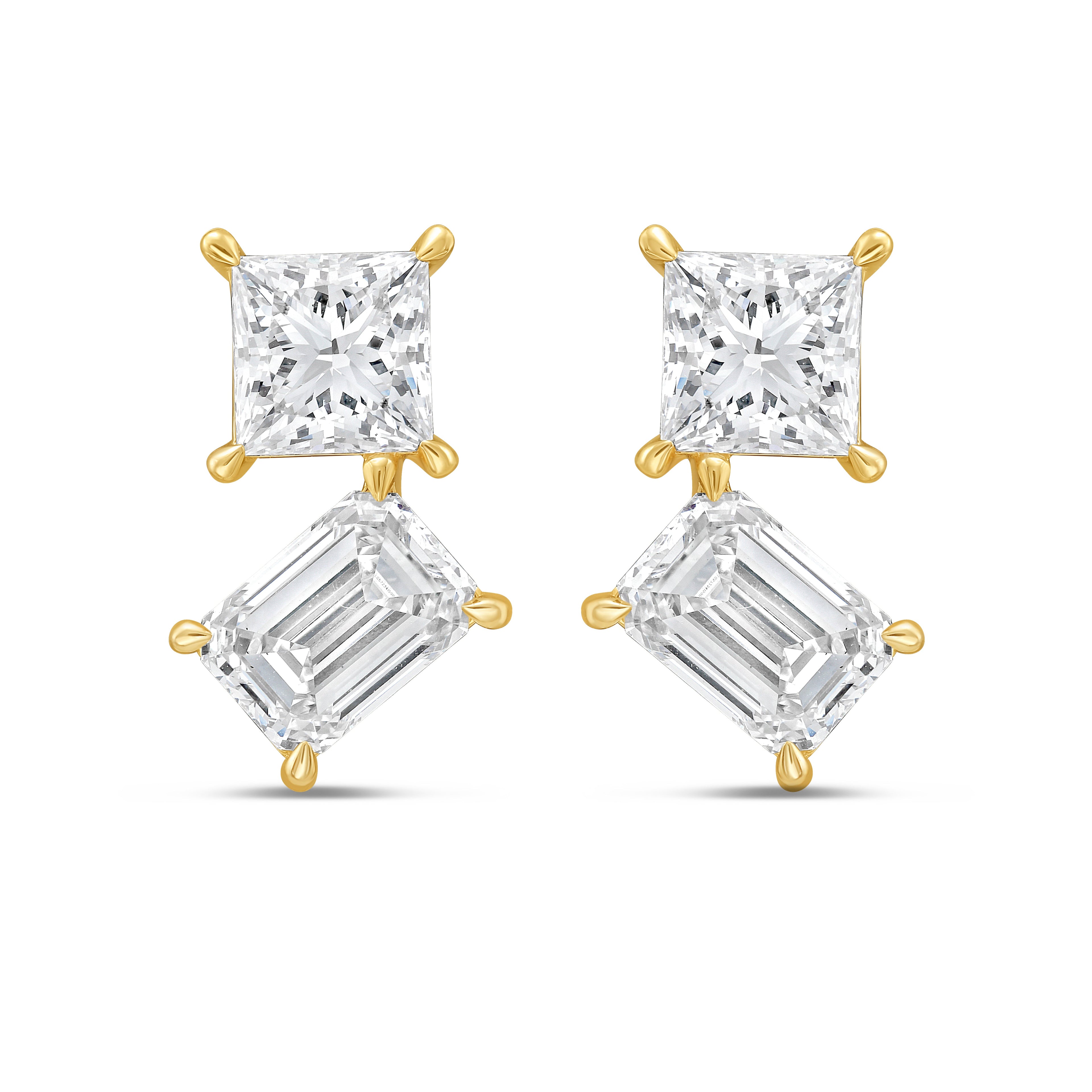 Lab Grown Princess And Emerald Diamond Earrings