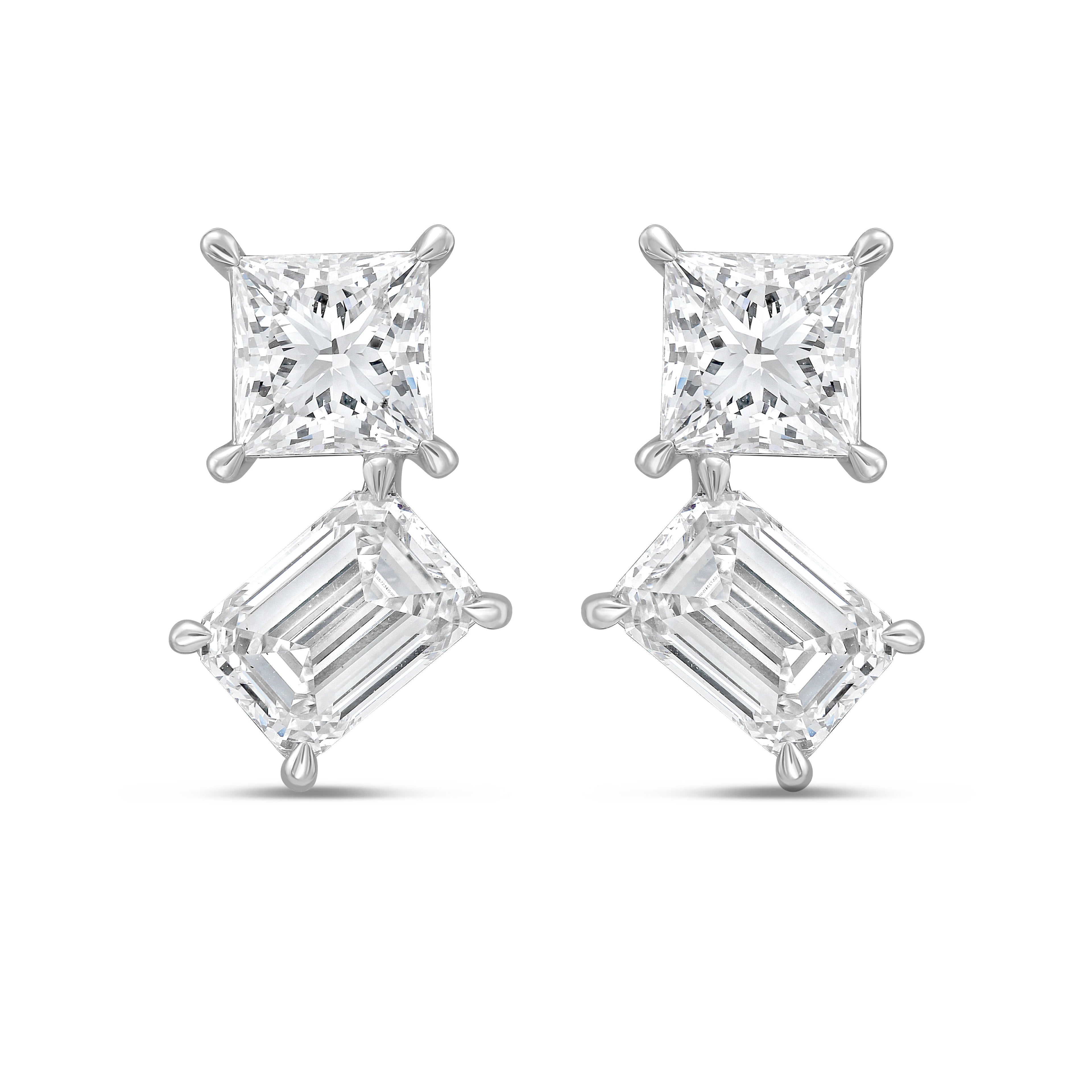 Lab Grown Princess And Emerald Diamond Earrings
