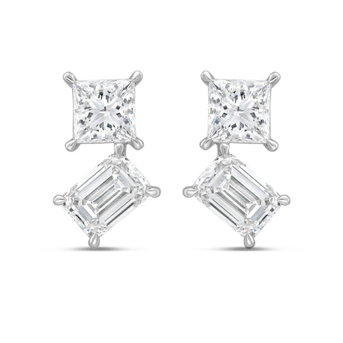 Lab Grown Princess And Emerald Diamond Earrings