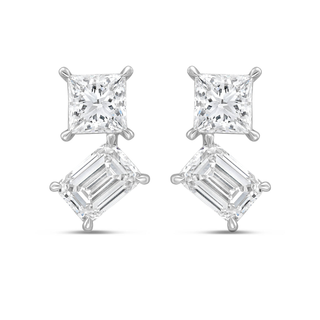 Lab Grown Princess And Emerald Diamond Earrings