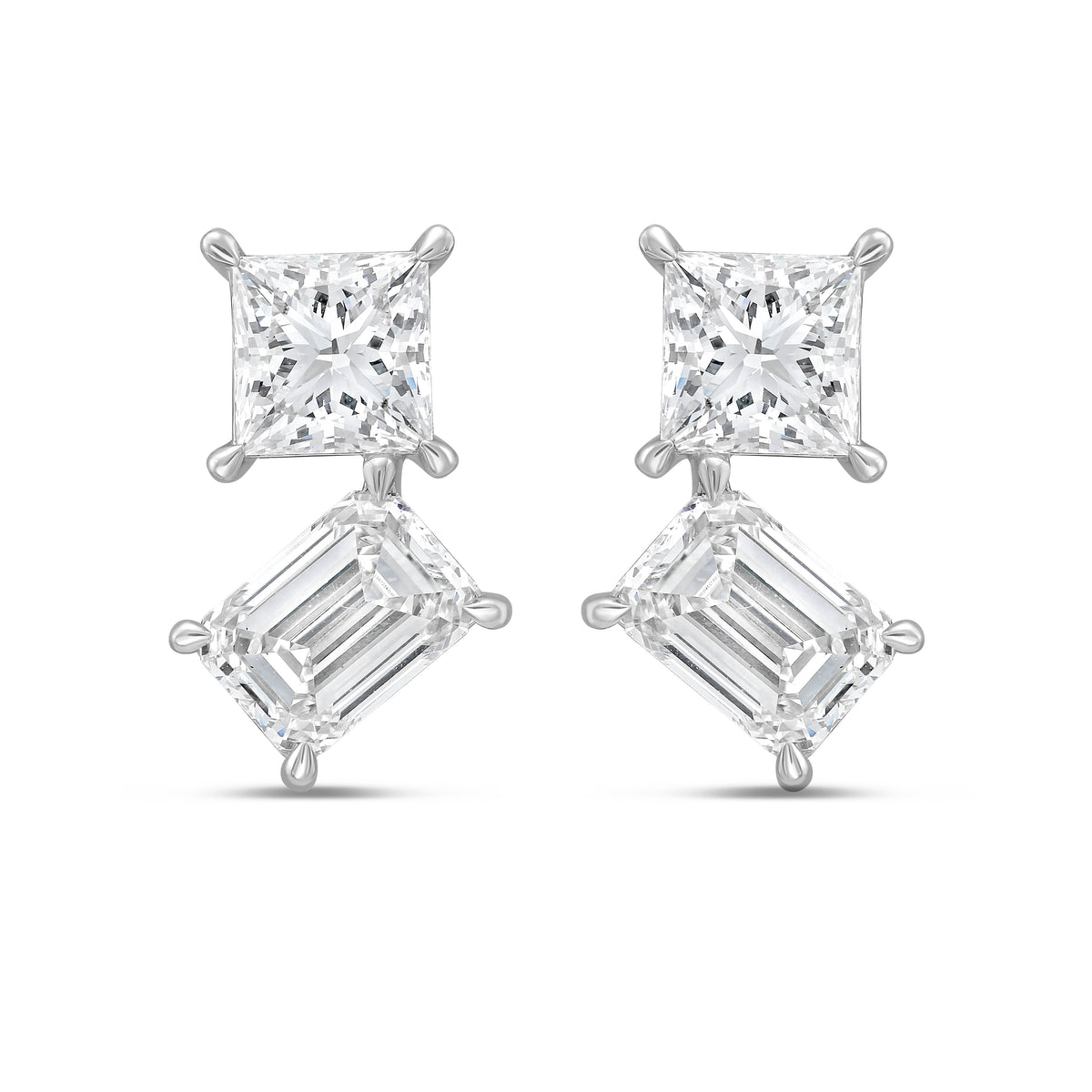 Lab Grown Princess And Emerald Diamond Earrings