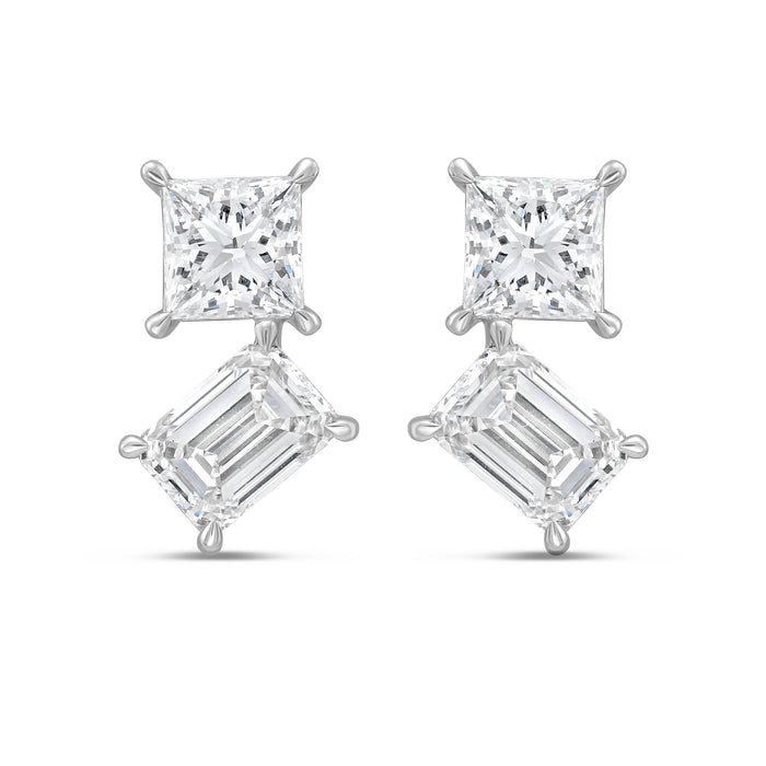 Lab Grown Princess And Emerald Diamond Earrings