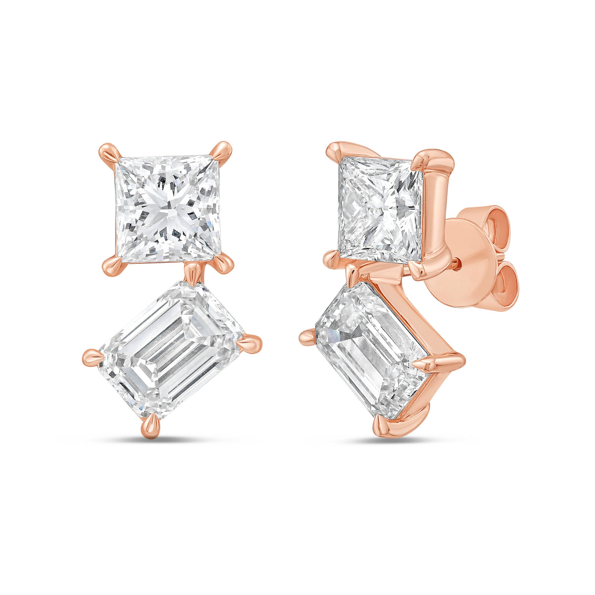 Lab Grown Princess And Emerald Diamond Earrings