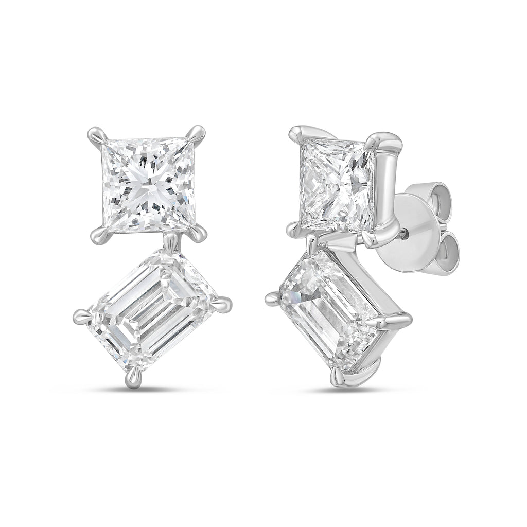 Lab Grown Princess And Emerald Diamond Earrings