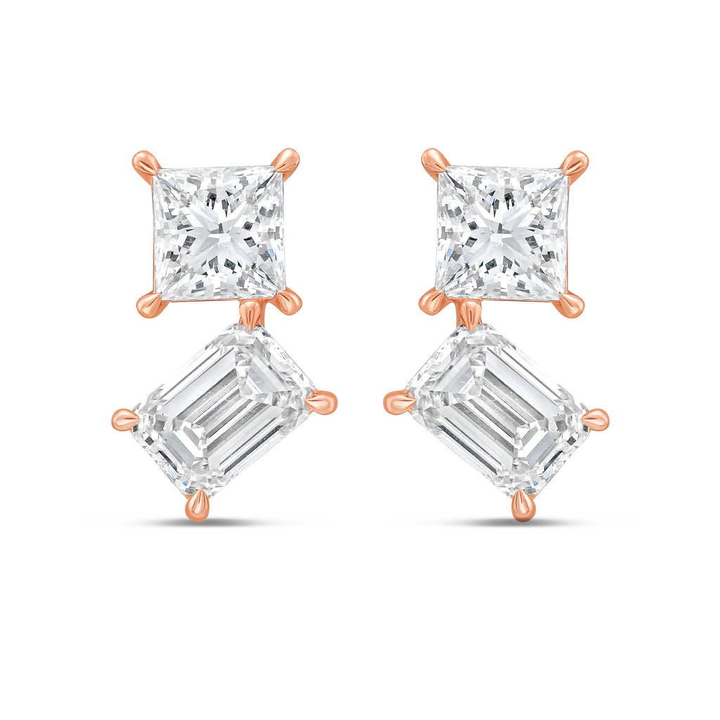 Lab Grown Princess And Emerald Diamond Earrings