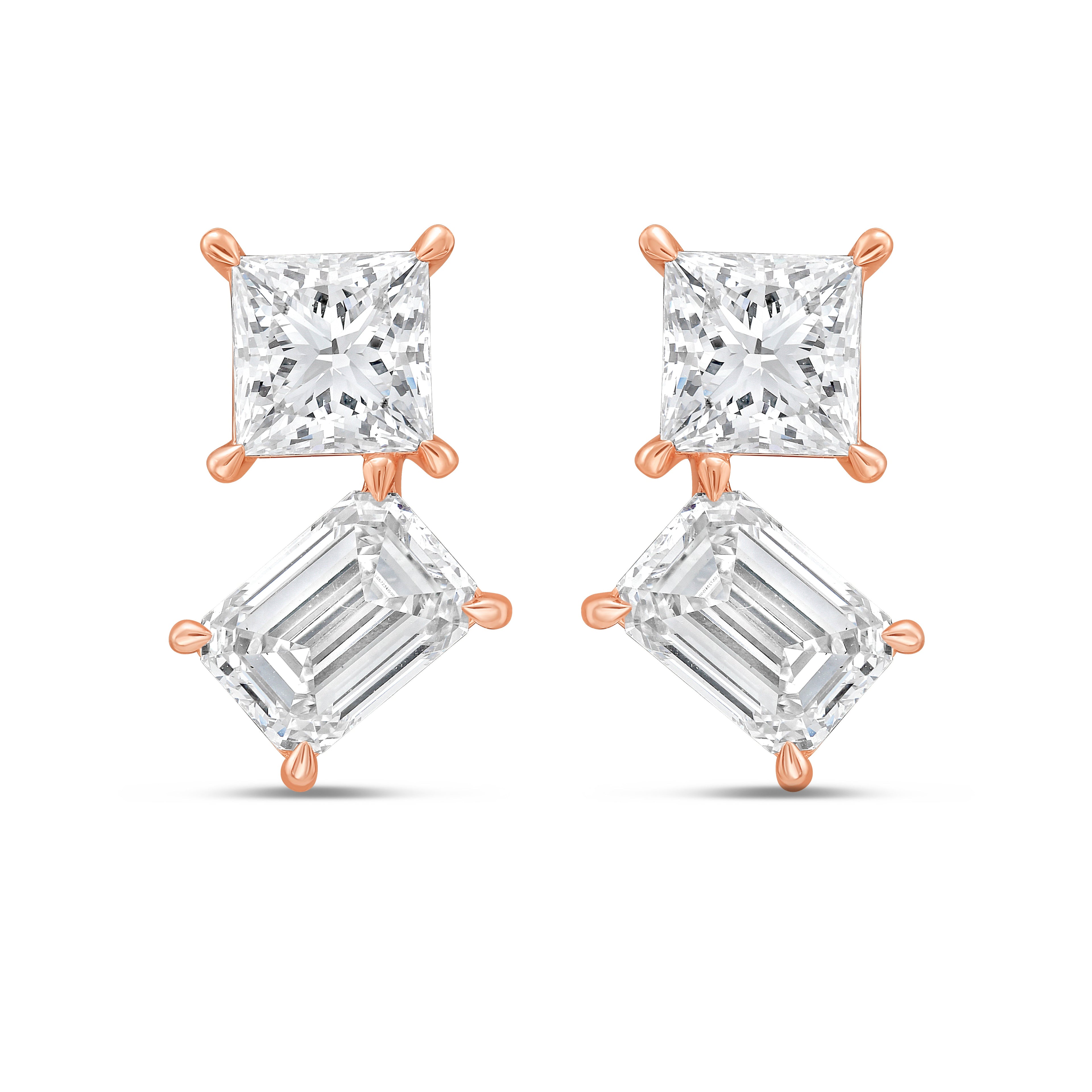 Lab Grown Princess And Emerald Diamond Earrings