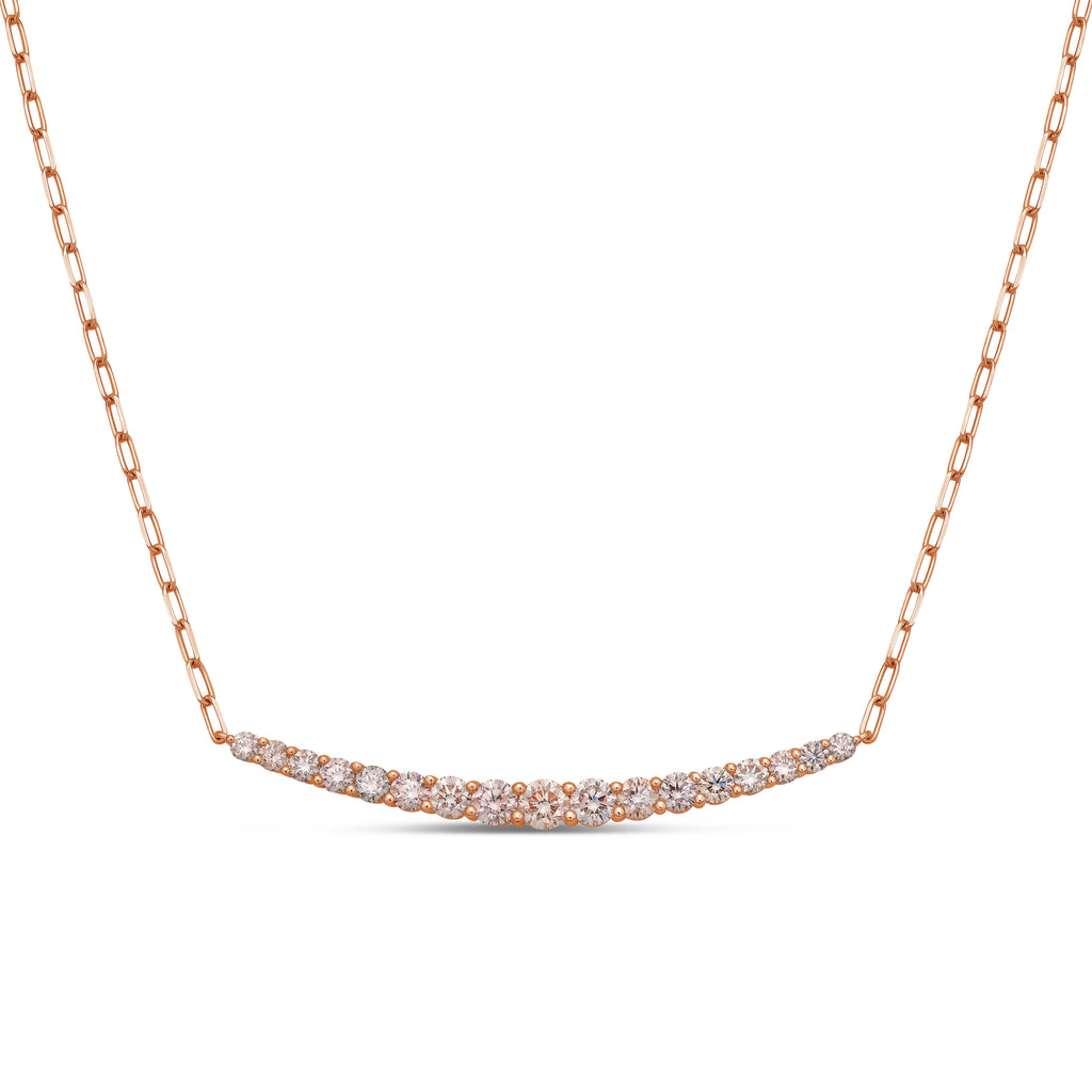 Lab Grown Pink Diamond Graduated Curved Bar Necklace