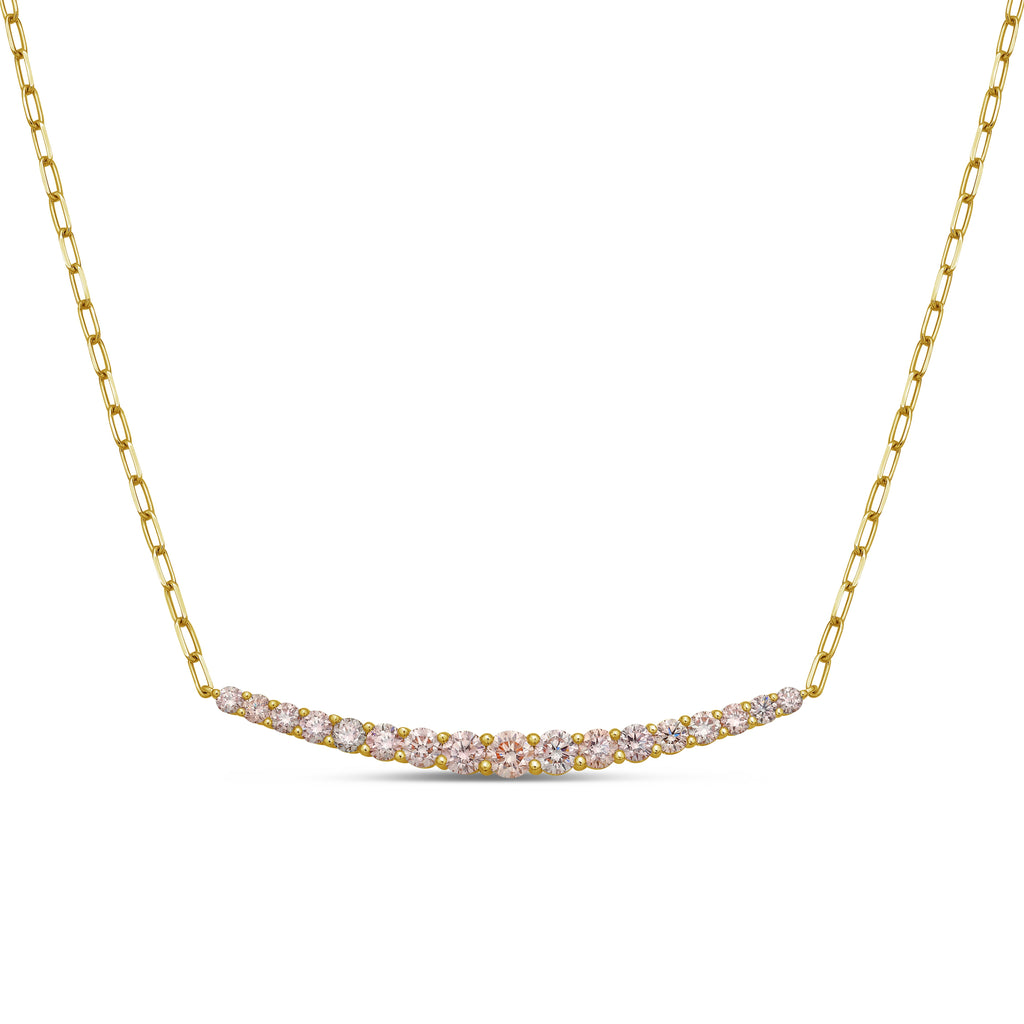 Lab Grown Pink Diamond Graduated Curved Bar Necklace