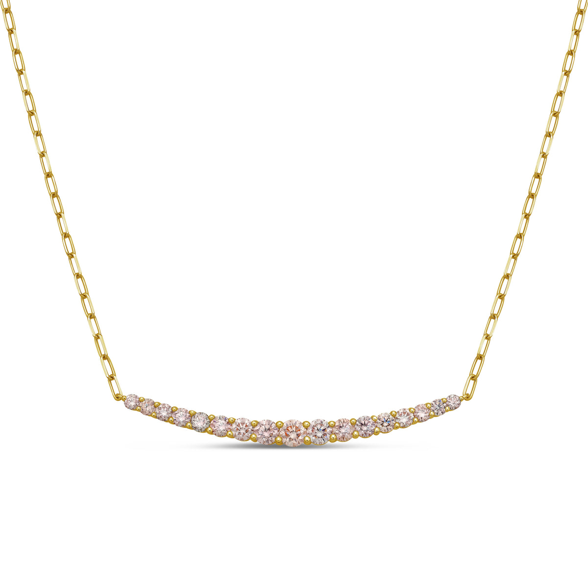 Lab Grown Pink Diamond Graduated Curved Bar Necklace