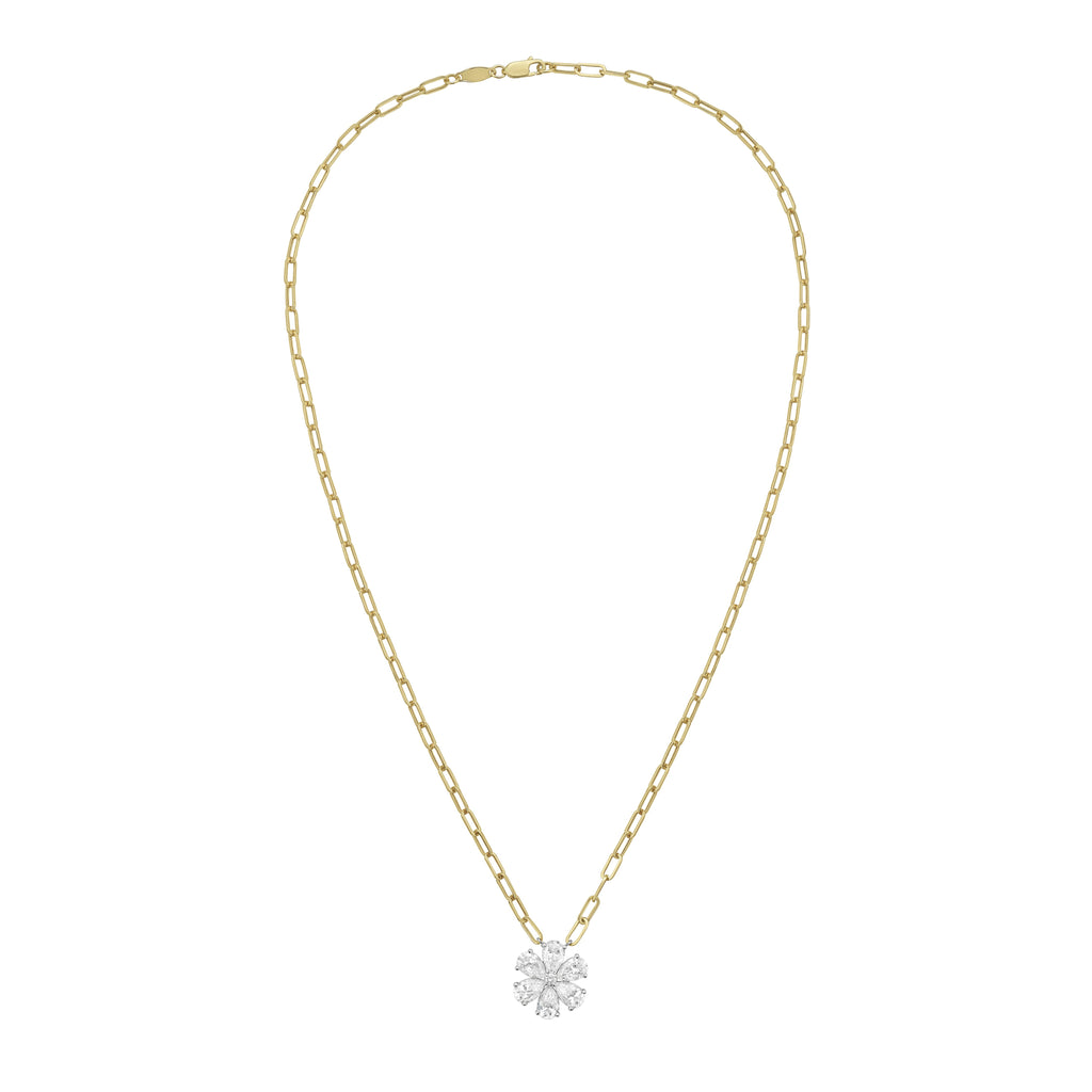 Lab Grown Flower Pendant With Paperclip Chain