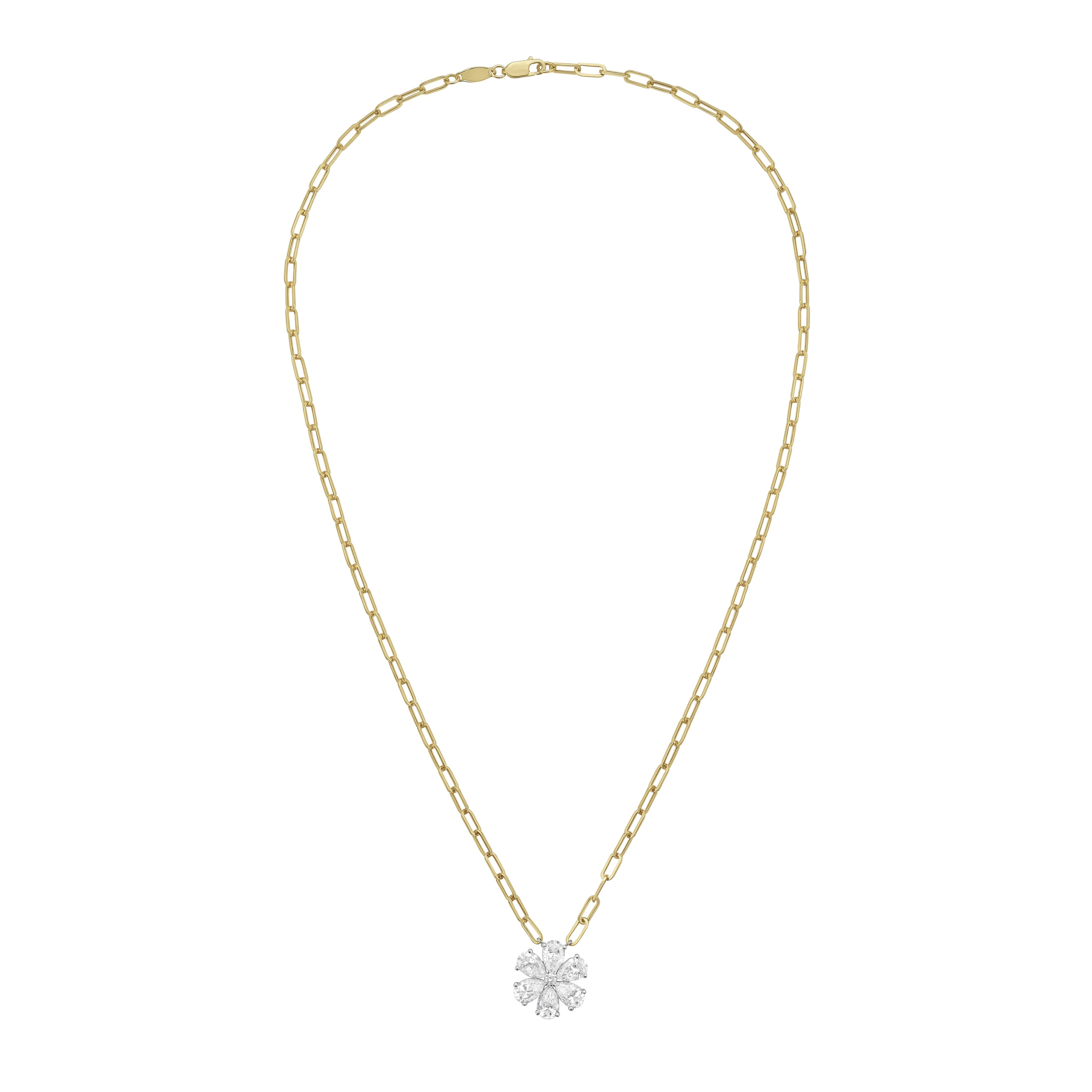 Lab Grown Flower Pendant With Paperclip Chain