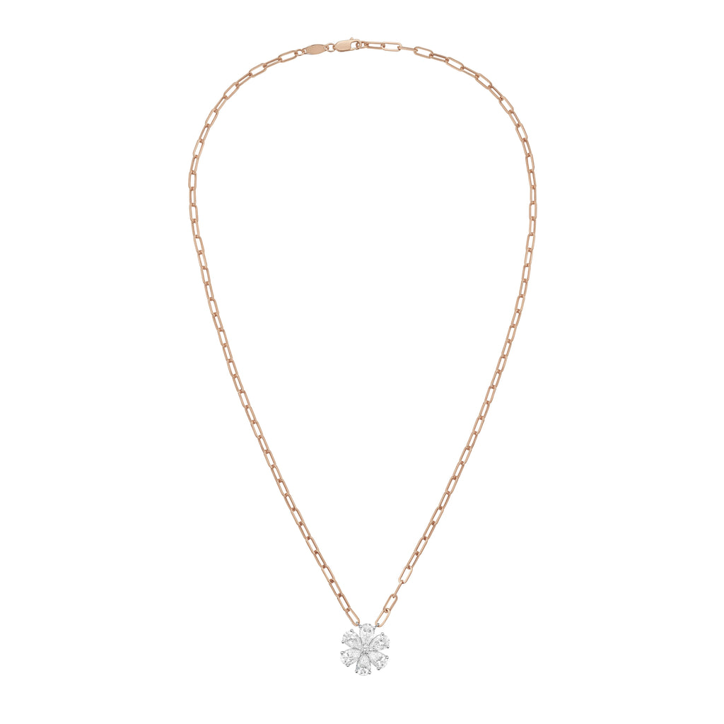 Lab Grown Flower Pendant With Paperclip Chain