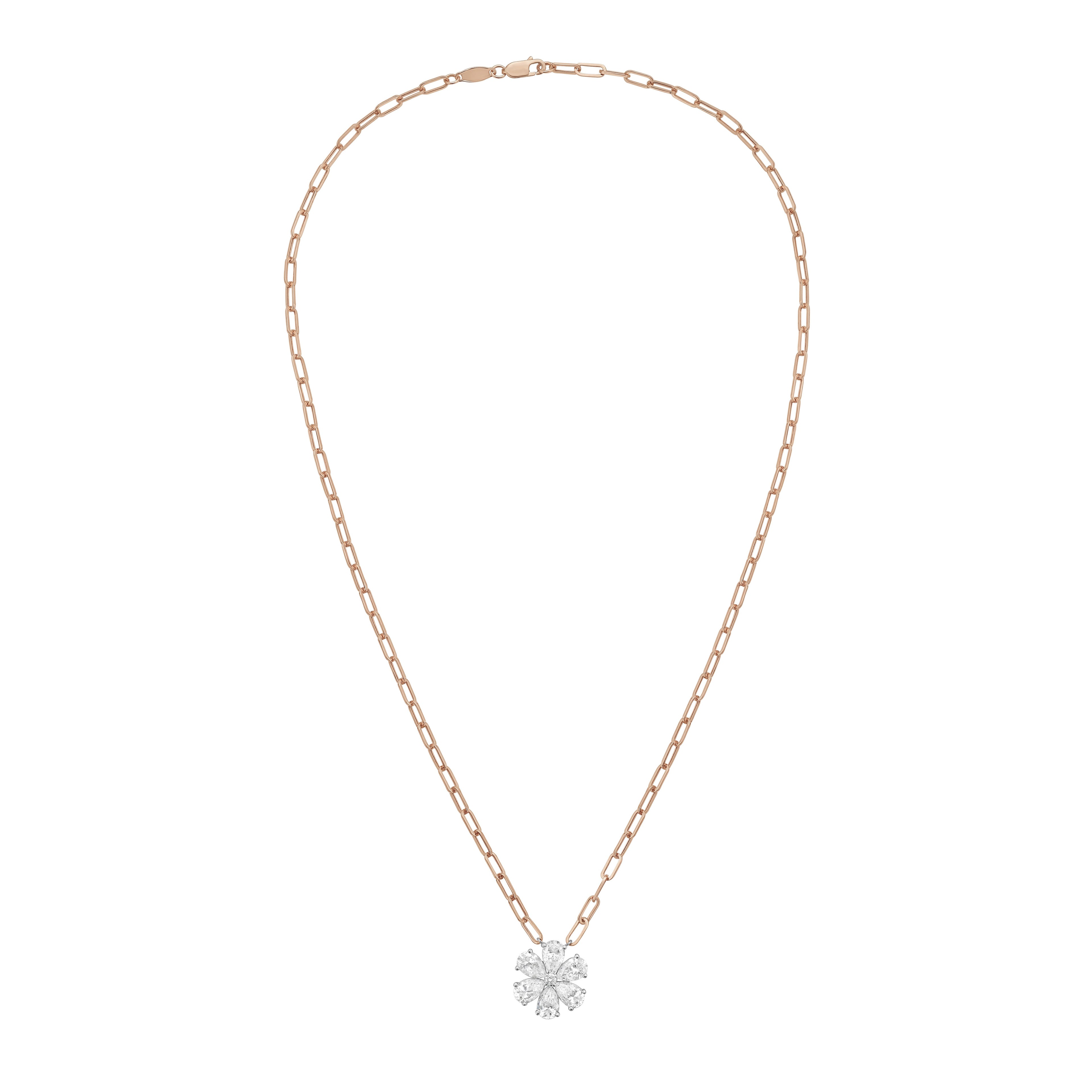 Lab Grown Flower Pendant With Paperclip Chain