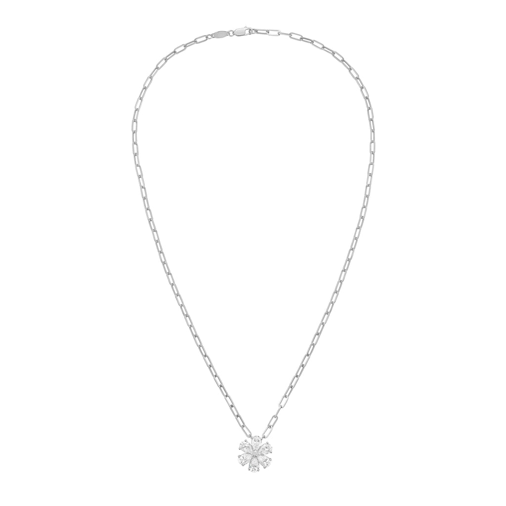 Lab Grown Flower Pendant With Paperclip Chain