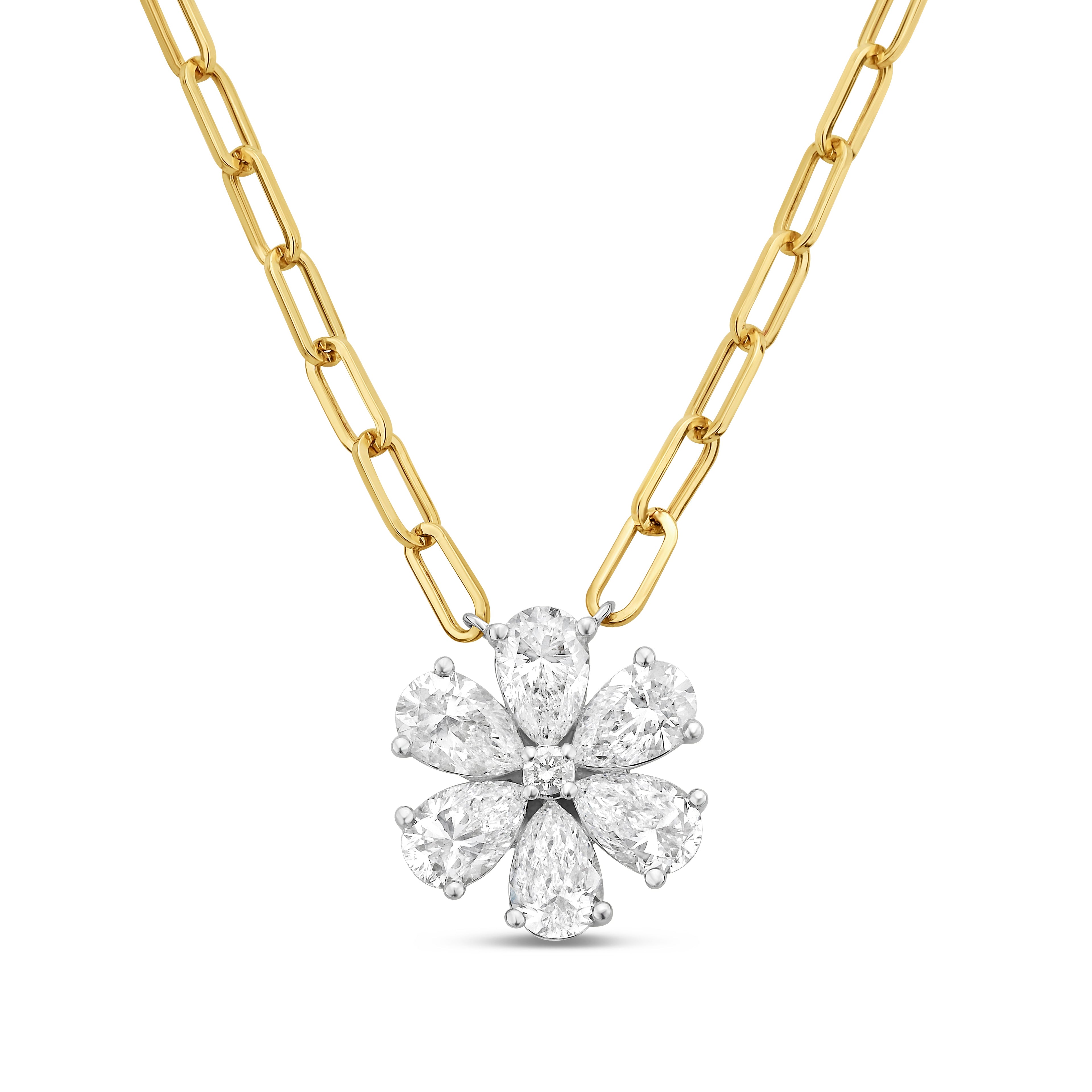 Lab Grown Flower Pendant With Paperclip Chain