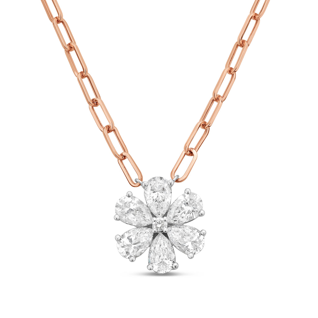 Lab Grown Flower Pendant With Paperclip Chain
