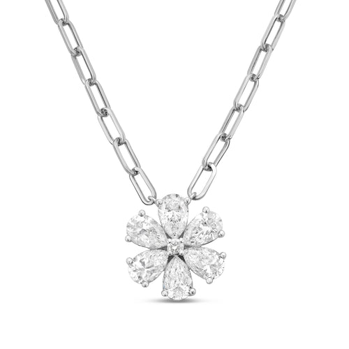 Lab Grown Flower Pendant With Paperclip Chain