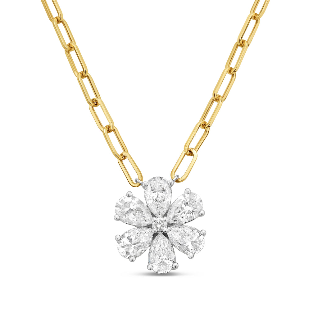 Lab Grown Flower Pendant With Paperclip Chain