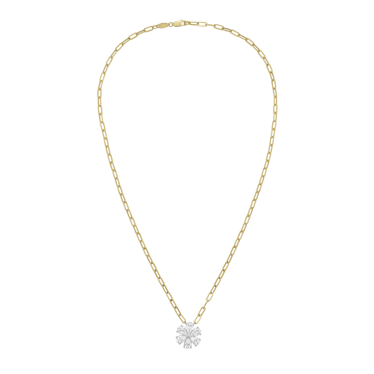 Lab Grown Flower Pendant With Paperclip Chain