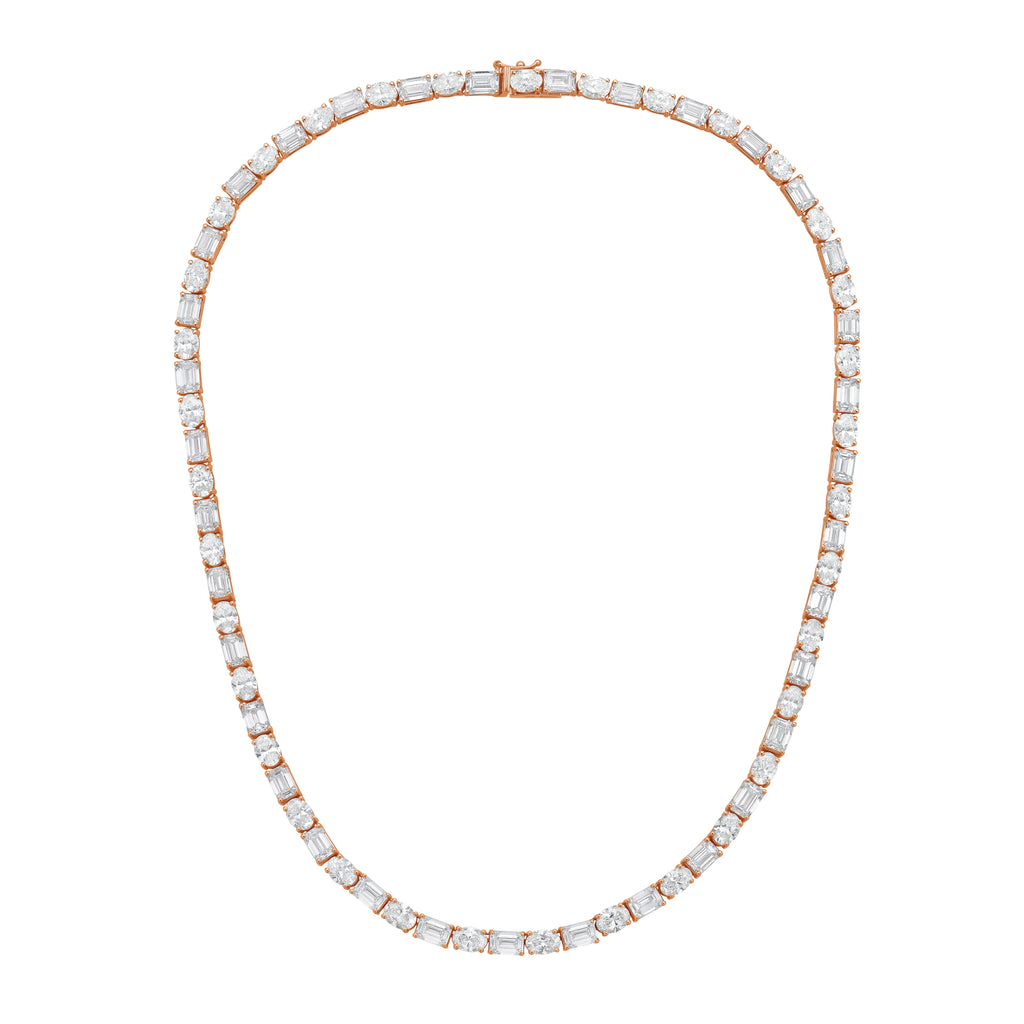 Lab Grown Oval And Emerald Diamond Tennis Necklace