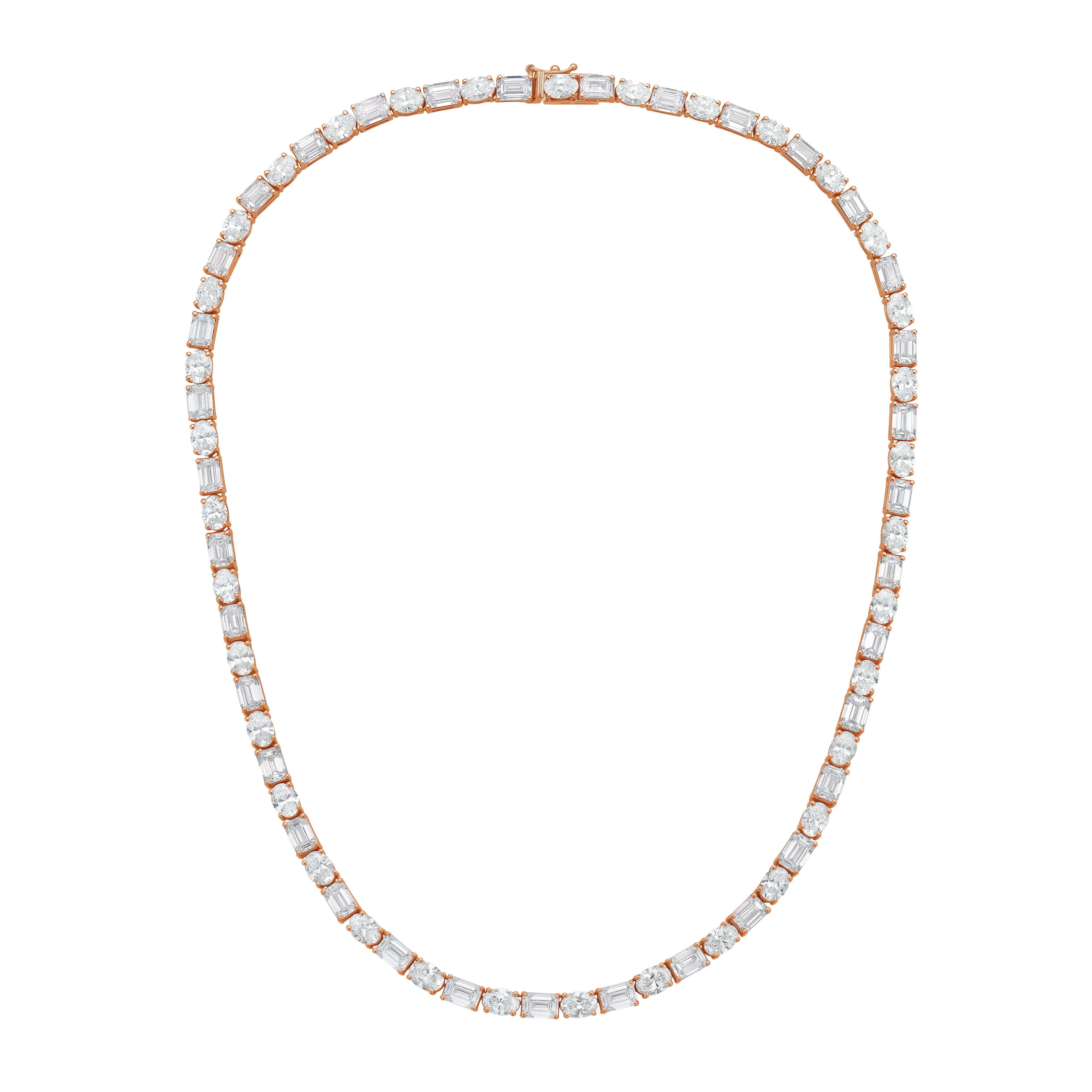 Lab Grown Oval And Emerald Diamond Tennis Necklace